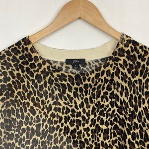 J.Crew S Tippi Sweater Printed Leopard / Animal Motif Merino Wool Brown